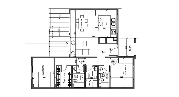 Plano de casa prefabricada de 82 metros cuadrados
