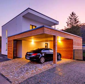 Casa prefabricada de madera con cochera