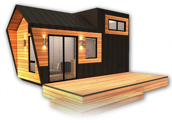 Casa prefabricada minimalista con deck de madera