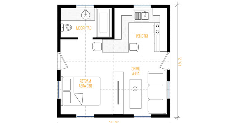 Planos de una casa prefabricada minimalista cuadrada