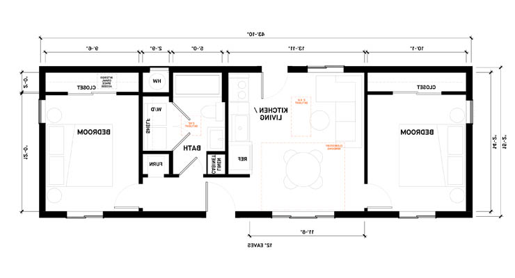 Planos de una casa prefabricada minimalista de dos dormitorios