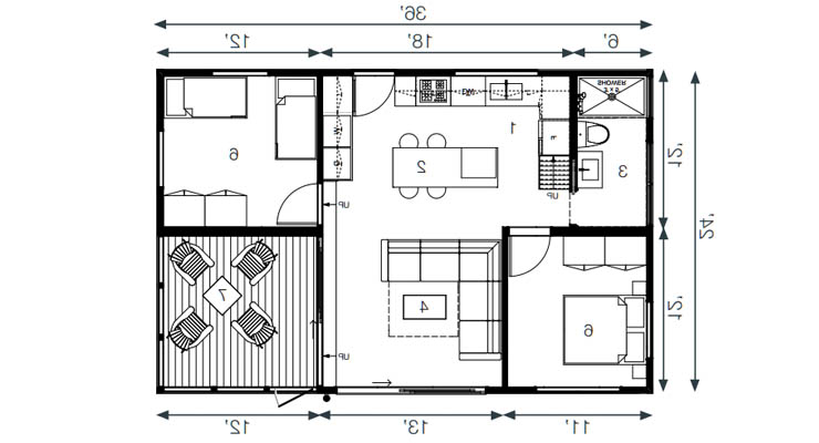 Medidas de una casa modular con deck exterior