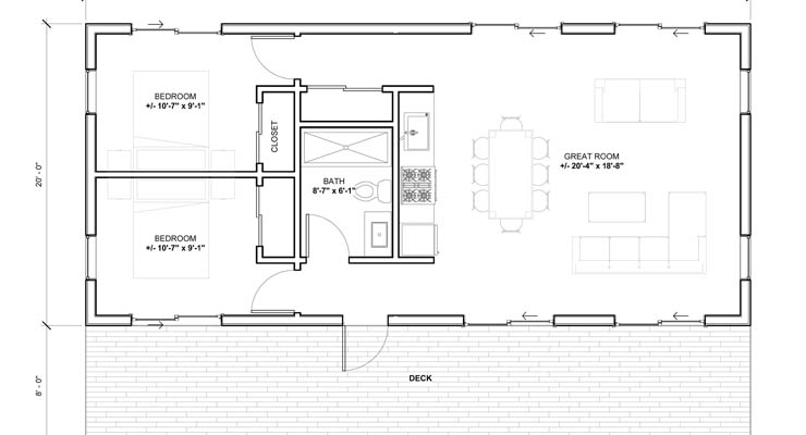 Planos de casa prefabricada de PVC con un deck de madera