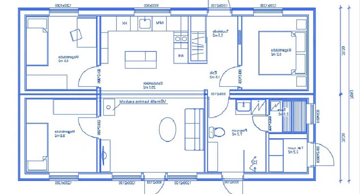 Planos de casa prefabricada de PVC con tres dormitorios