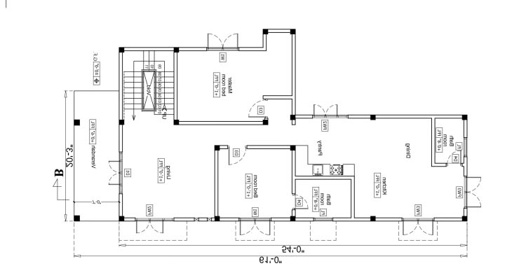 Planos de una casa de construcción en seco grande de una planta