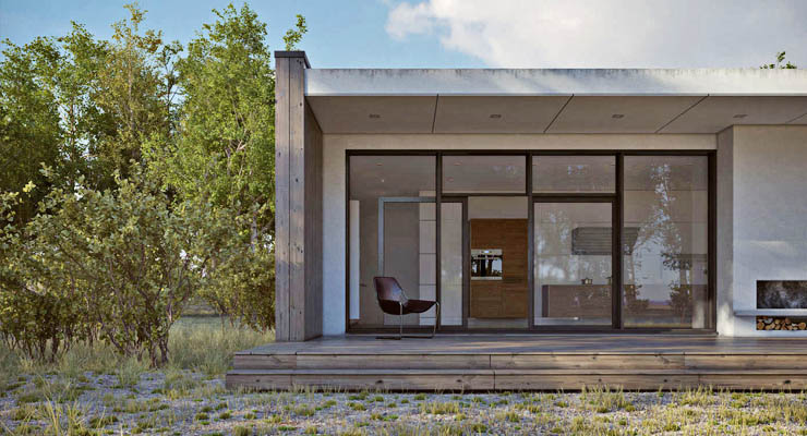 Fachada de casa prefabricada en Alcobendas minimalista